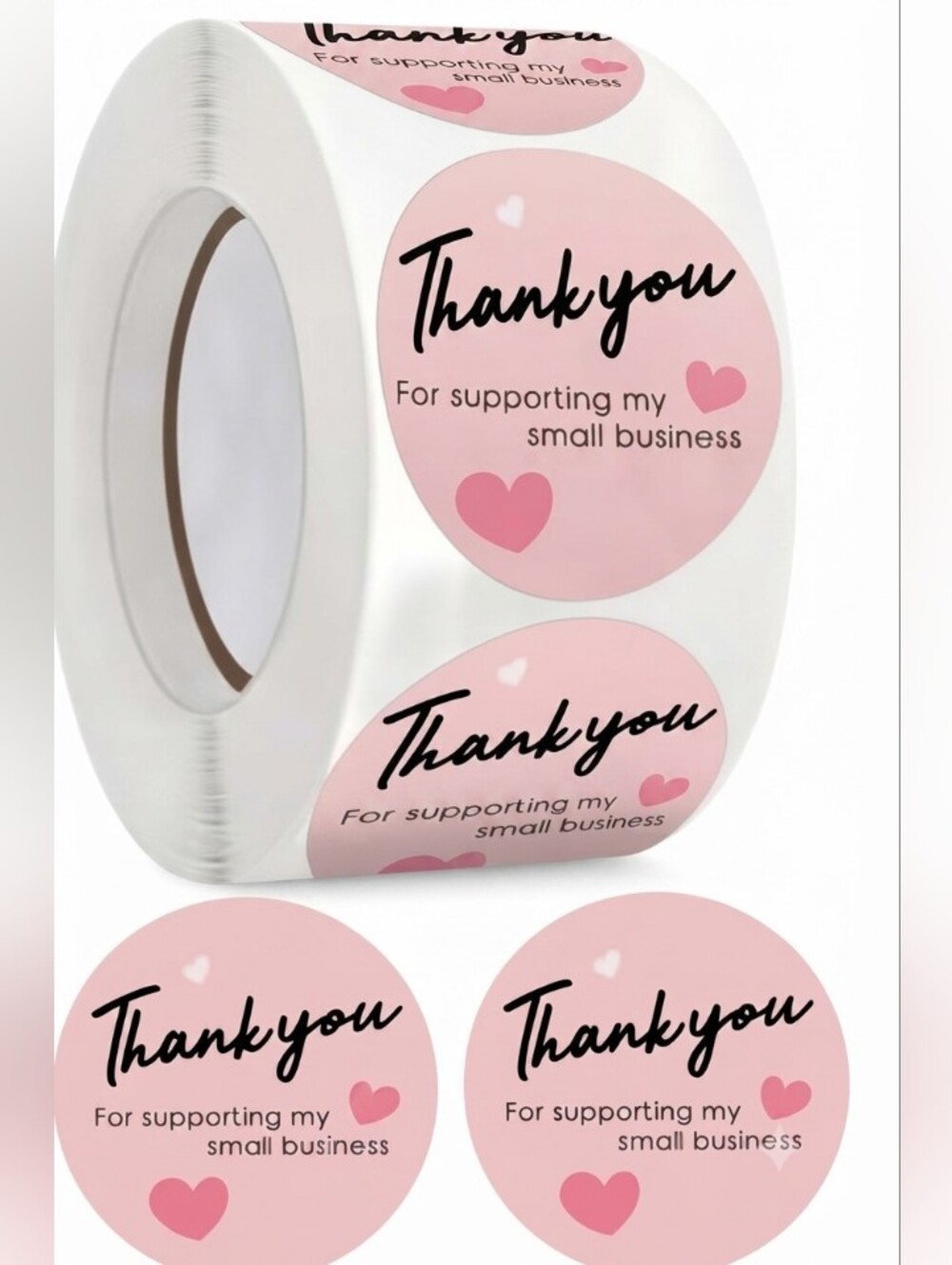 Pink "Thank you" Small Business Sticker Roll -500 Count New - Picture 2 of 2